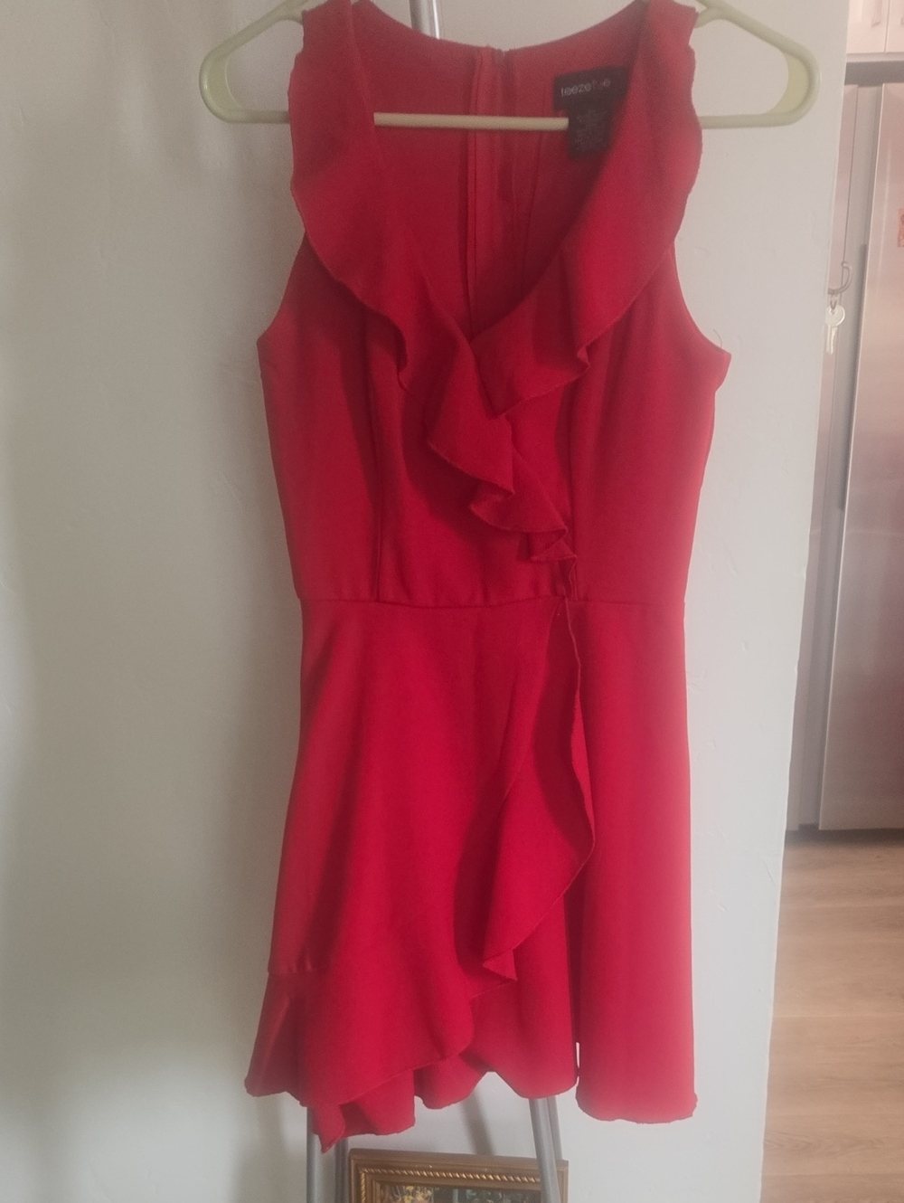 Teeze Me Red Ruffle V-Neck Mini Dress